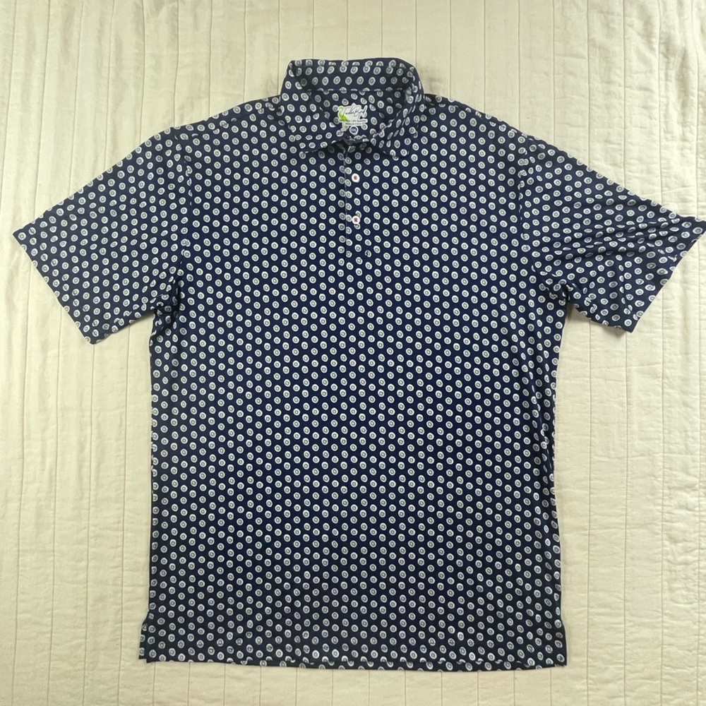 Tailorbyrd Navy and White Patterned Polo Shirt XXL